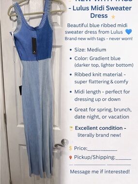 Lulu's Blue Gradient Ribbed Midi Sweater Dress